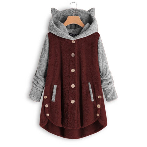 Irregular Color Cat Ear Fleece Hoodie