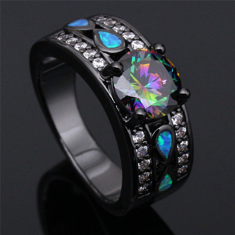 Rainbow Topaz Opal Round Ring