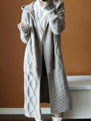 Knitted Casual Hooded Cardigan