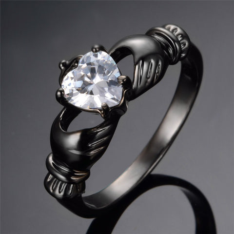 White Heart Zircon Black Gold Filled Ring