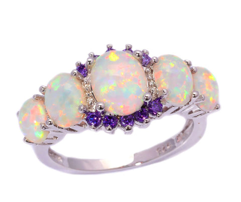 White Fire Opal Amethyst Ring