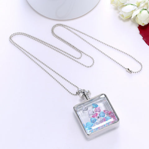 Pressed Flower Square Shaped Charm Pendant Necklace