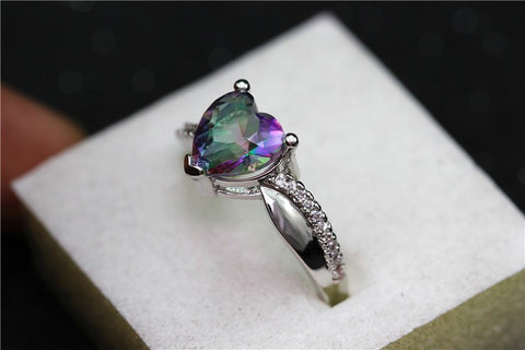 Silver Plated Rainbow Heart Cubic Zirconia Ring