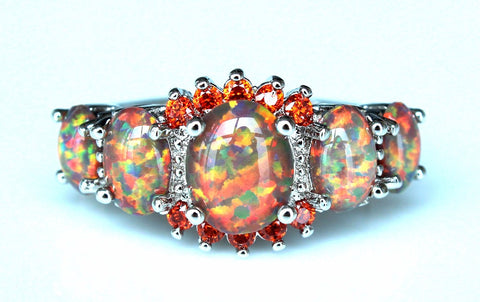 Orange Rainbow Fire Opal Ring