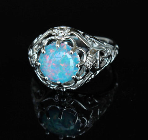 Silver Blue Fire Opal Ring