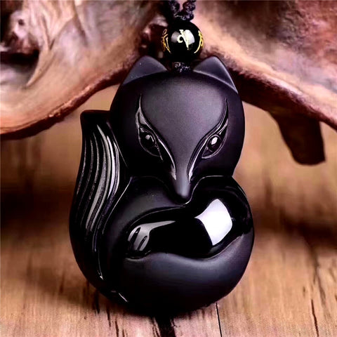 Natural Obsidian Fox Necklace