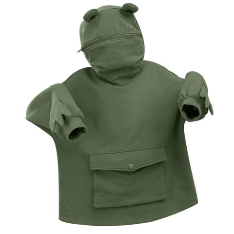 Oversized Zipper Pocket Frog Hoodie