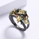 Exquisite Leaf Flower Zircon Ring