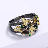 Exquisite Leaf Flower Zircon Ring