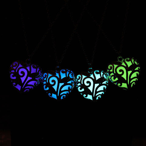 Glow In The Dark Silver Heart Necklace