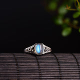 Sterling Silver Natural Rainbow Moonstone Ring