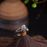 Sterling Silver Natural Rainbow Moonstone Ring