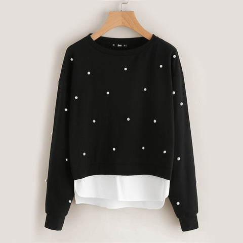 Pearl Beadings 2 Layers Sweatshirt