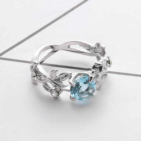 Flower Vine Leaf Blue Crystal Ring