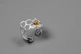 Save The Bees -  925 Sterling Silver Honeycomb Bee Ring