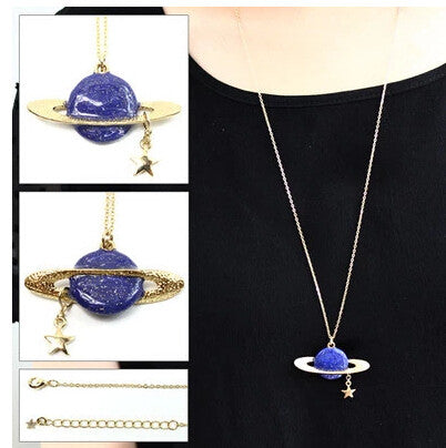 Saturn Planet Star Design Pendanct Necklace