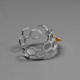 Save The Bees -  925 Sterling Silver Honeycomb Bee Ring