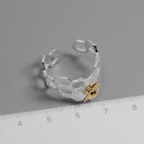 Save The Bees -  925 Sterling Silver Honeycomb Bee Ring