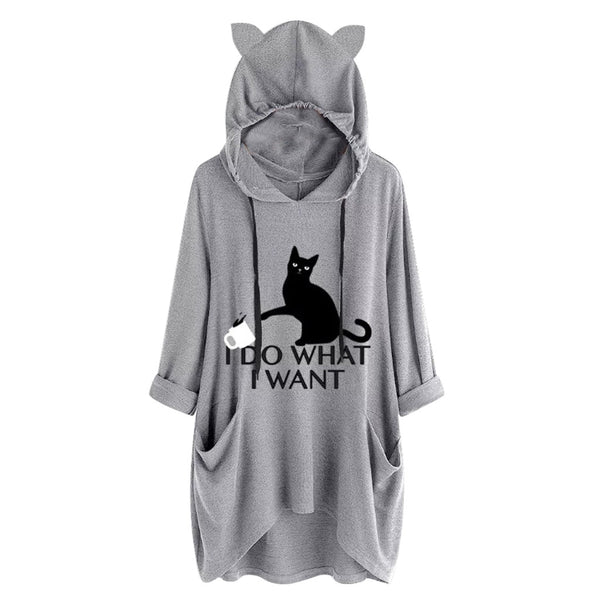 I Do What I Want Irregular Cat Hoodie